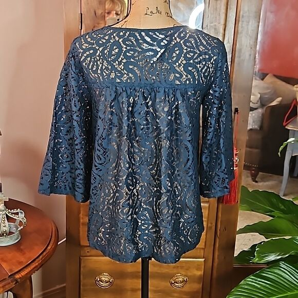 NWT Loft Outlet Teal Lace Whimsigoth Top size Small Petite - Picture 5 of 11